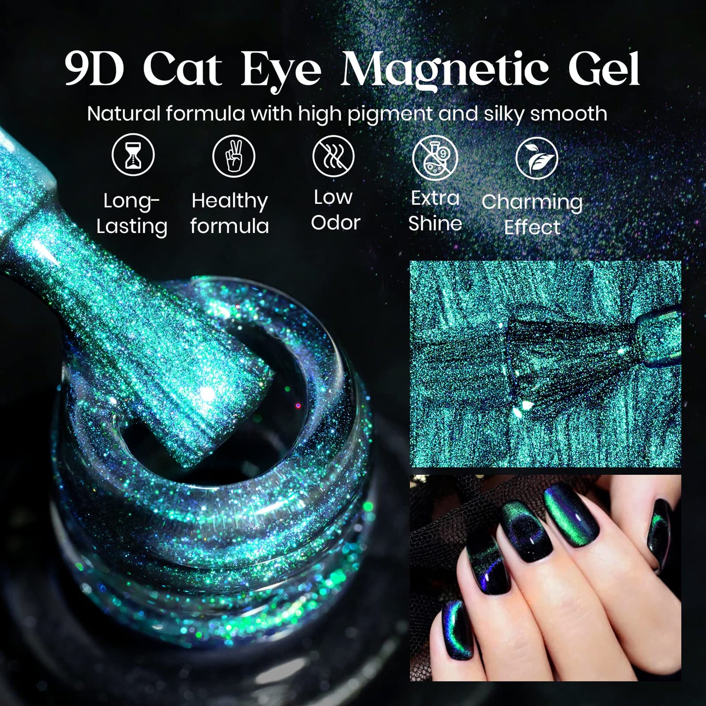 MIZHSE 9D Cat Eye Gel Nail Polish 10ml, Holographic Galaxy Cateye Magnetic Nail Polish Gel, Magic Chameleon Manicure Set 5 Colors