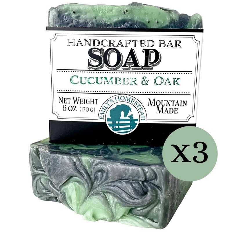 Natural Cucumber Oak Exfoliating Bar Soap - 3 Pack | Emily's Homestead