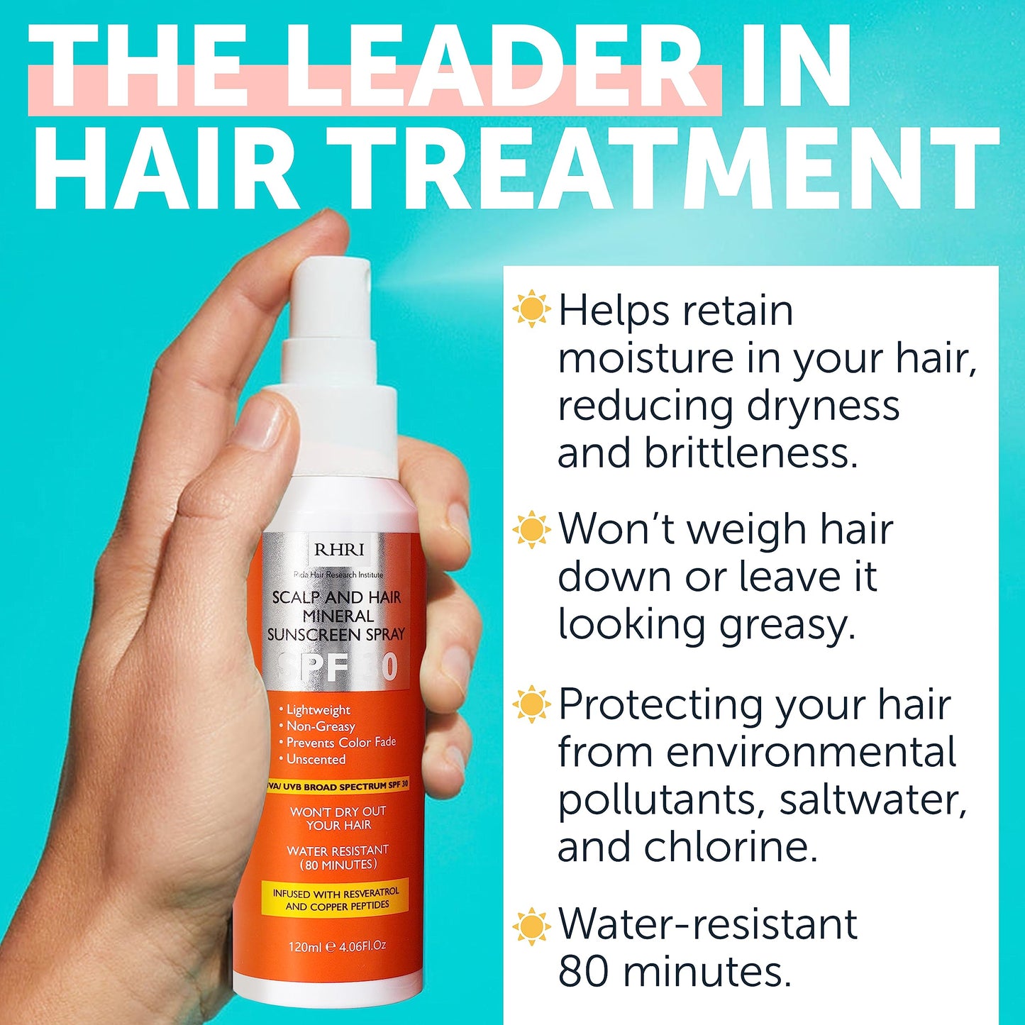 Hair Sunscreen Spray SPF 30 | Scalp Sunscreen for Hair & Scalp | Heat Protection Spray for Hair Non-Greasy UV Protection | Heat Protectant Helps Prevent Color Fade & Dryness | Beach SunBlock 4 oz