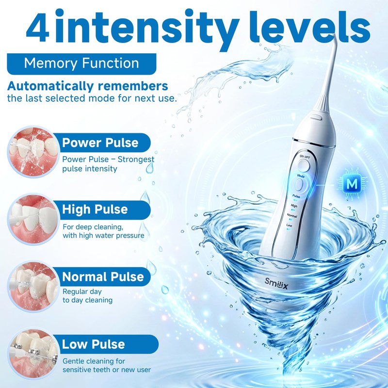 Cordless Water Flosser for Teeth Cleaning & Braces, Portable Dental Flosser 300ML, USB-C Fast Charge, IPX7 Waterproof, 4 Cleaning Modes, 5 Tips, Travel Case – Smilix