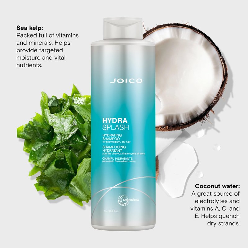 Joico HydraSplash Hydrating Shampoo | For Fine, Medium, Dry Hair | Replenish Moisture | Add Hydration & Softness | With Sea Kelp & Coconut Water | 33.8 Fl Oz