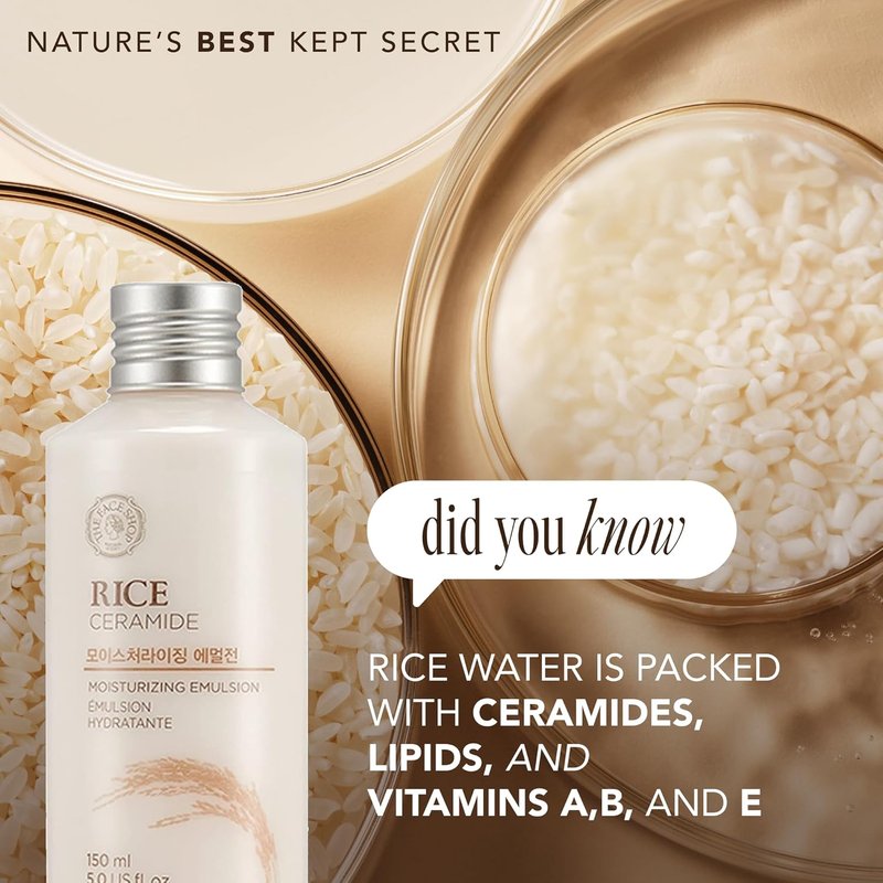 The Face Shop Rice Ceramide Moisturizing Skincare Set - Hydrating Toner & Moisturizer for Dry Skin | Travel Size Gift Set