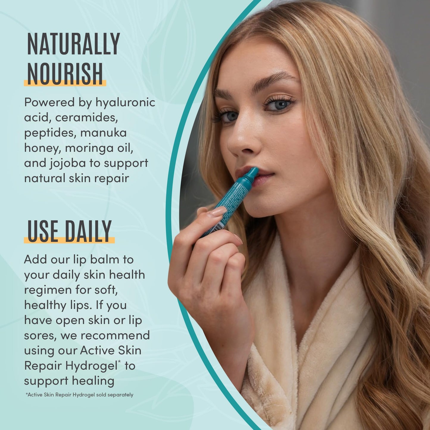 Active Skin Repair Hydrating Lip Balm for Dry Lips, EWG Certified Long-Lasting Moisturizing Lip Balm with Hyaluronic Acid, Peptides, and Ceramides, 10 ml.