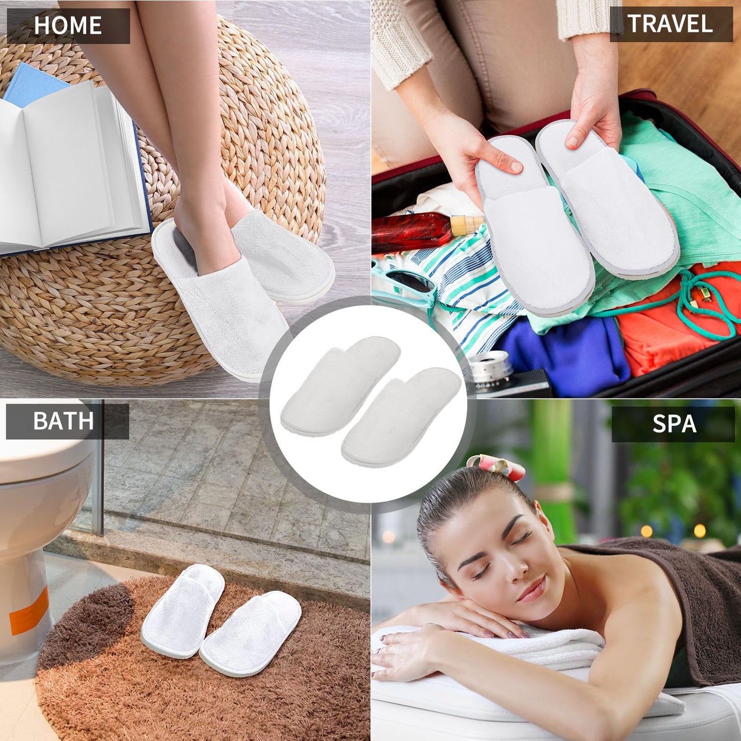 Tarpop 12 Pairs Disposable Slippers for Guests Bulk House Spa Slippers Fluffy Coral Fleece Indoor Hotel Shoes for Women Men Shoeless Home Hotel Bedroom Travel(White, Yellow, Grey)