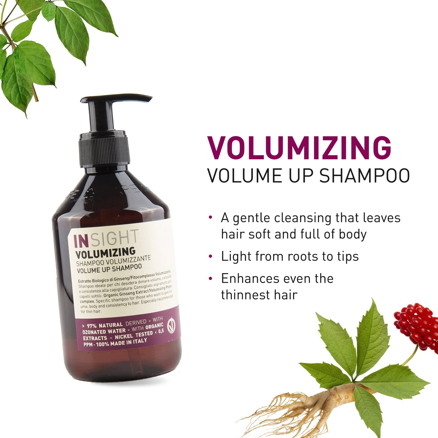 Insight Clean Beauty Volume Up Shampoo for Softer Hair Organic Ginseng Extract, Vegan, 13.5 fl oz