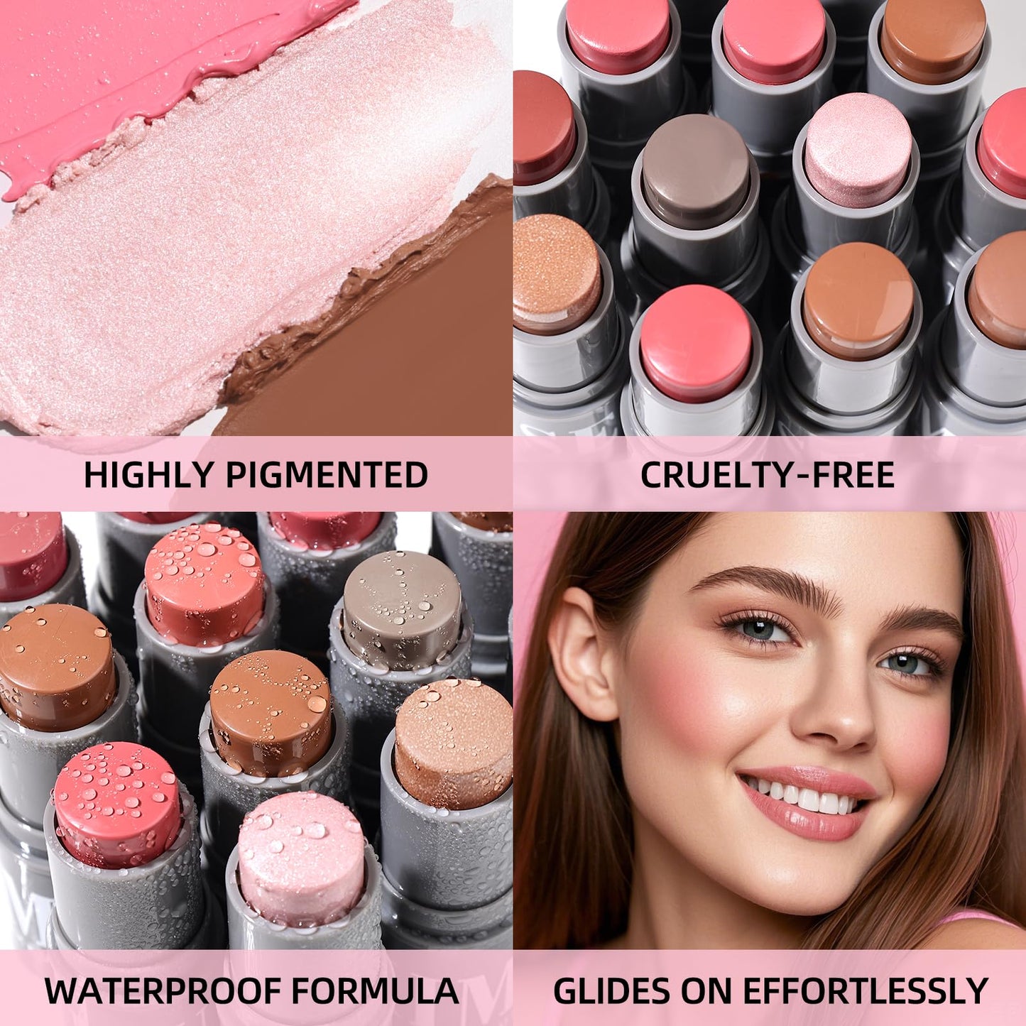 KIMUSE Cream Contour Stick Duo – 2-in-1 Cream Blush & Bronzer Shaping Stick, Highly Pigmented, Long Lasting Waterproof Formula, Lightweight & Blendable, Vegan Face Makeup Sticks for All Skin Tones