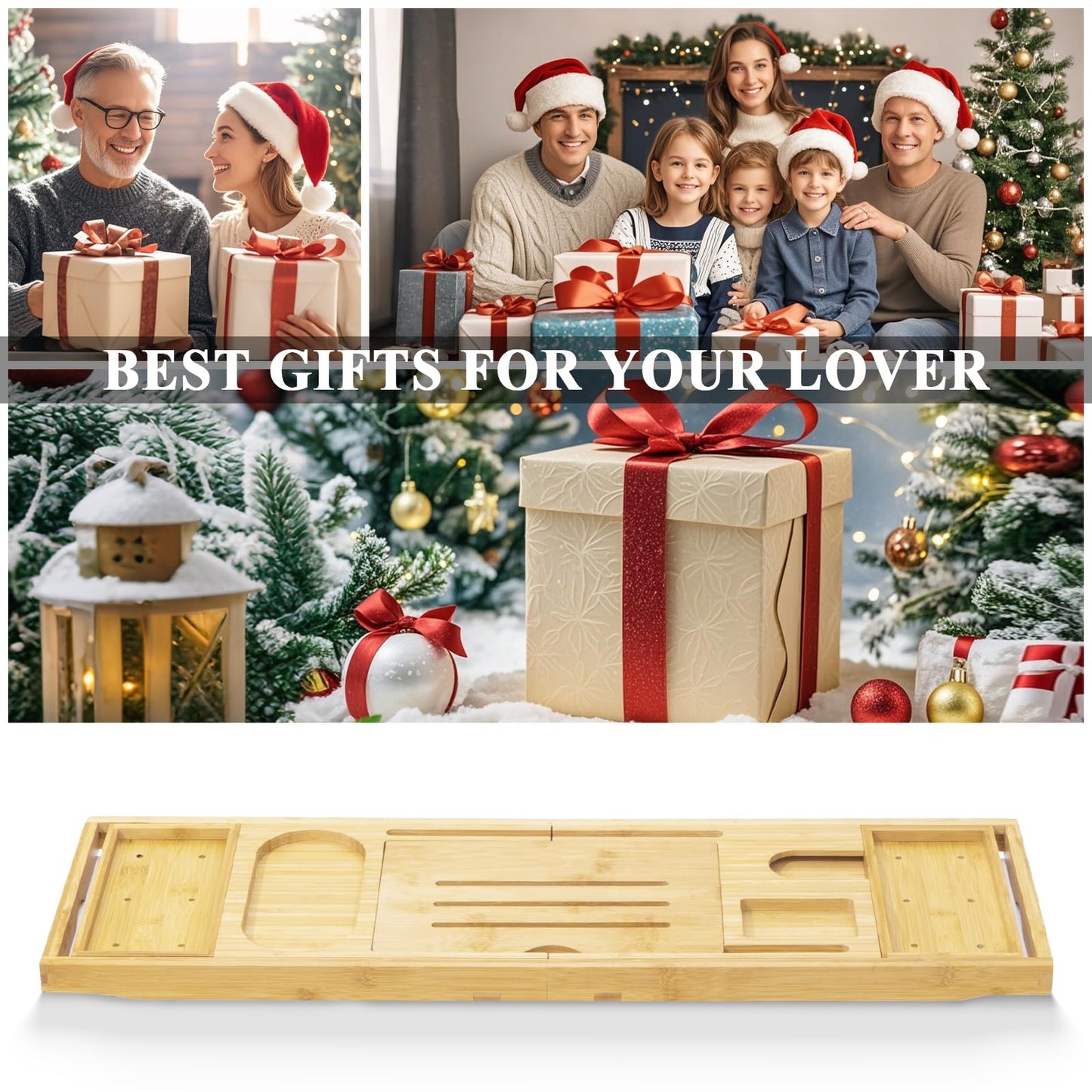 AUTODECO Bathtub Tray, Bamboo Bath Tray for Tub, Expandable Bath Tray with Bamboo Book Stand, Soap Tray, Bathtub & Bathroom Accessories Perfect for Home Spa, Natural Colour
