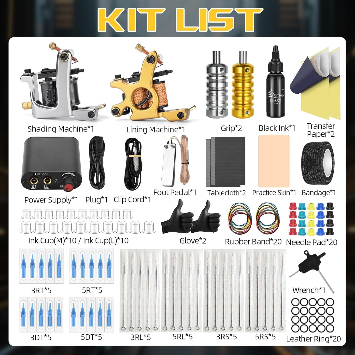 Tattoo Coil Machine Kit - Complete 2 Set Tattoo Gun with Power Supply & Needles | Ideal for Beginners and Artists