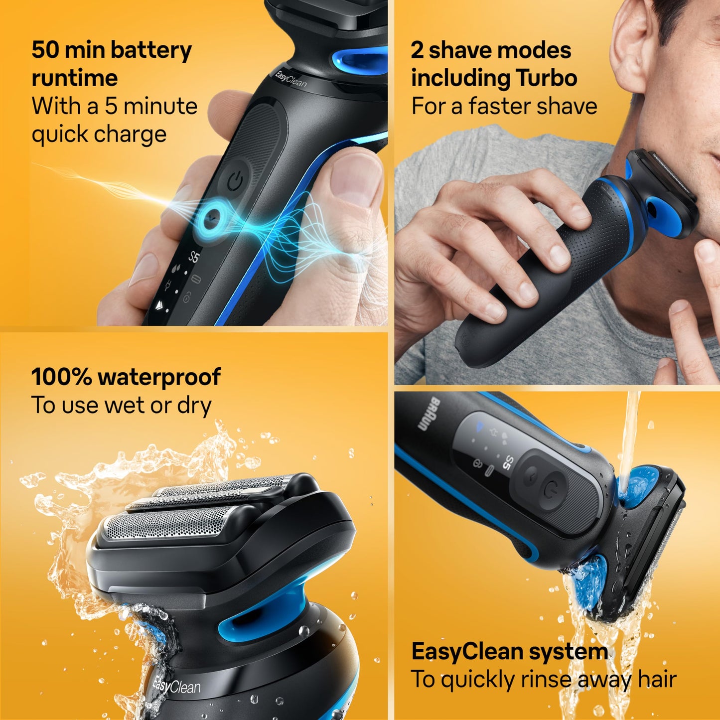 Braun Electric Shaver for Men, Wet & Dry Shave, Turbo Shaving Mode, Foil Shaver, Engineered in Germany, with Precision Trimmer