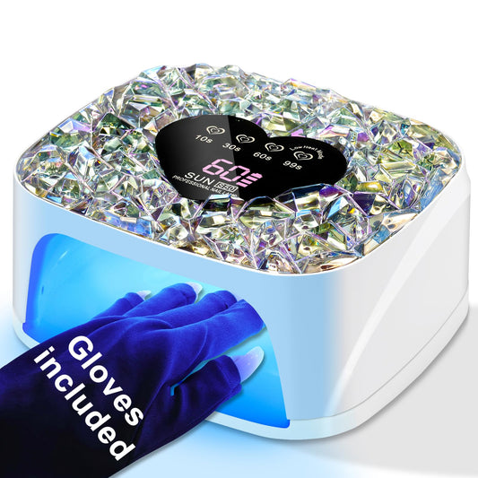 LIMEGIRL UV LED Nail Lamp Kit for Gel Polish Professional Fast White Diamond Design Curing Dryer Light Set with 4 Timers and Gloves Cordless Rechargeable Nail Art Cure Machine at Home and Salon