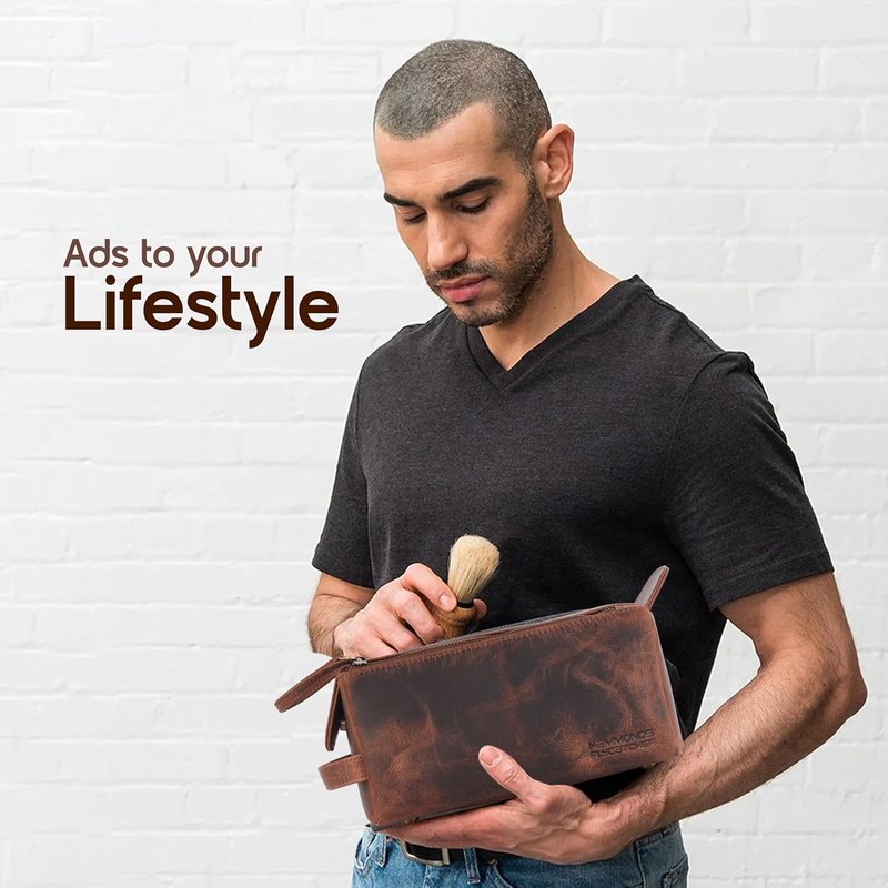 Genuine Leather Travel Toiletry Bag | Men's & Women's Makeup Organizer - Large Vintage Tan Dopp Kit