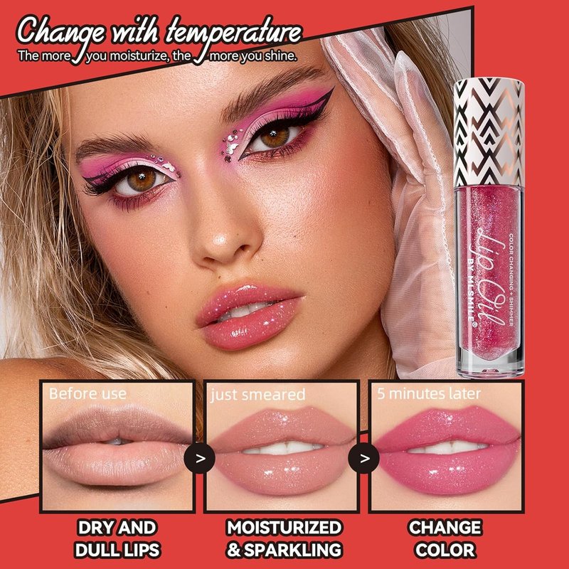 Color Changing Lip Oil - 3 Pcs Shimmering Tinted Gloss for Moisturizing Lip Care | Long-Lasting Nourishing Formula