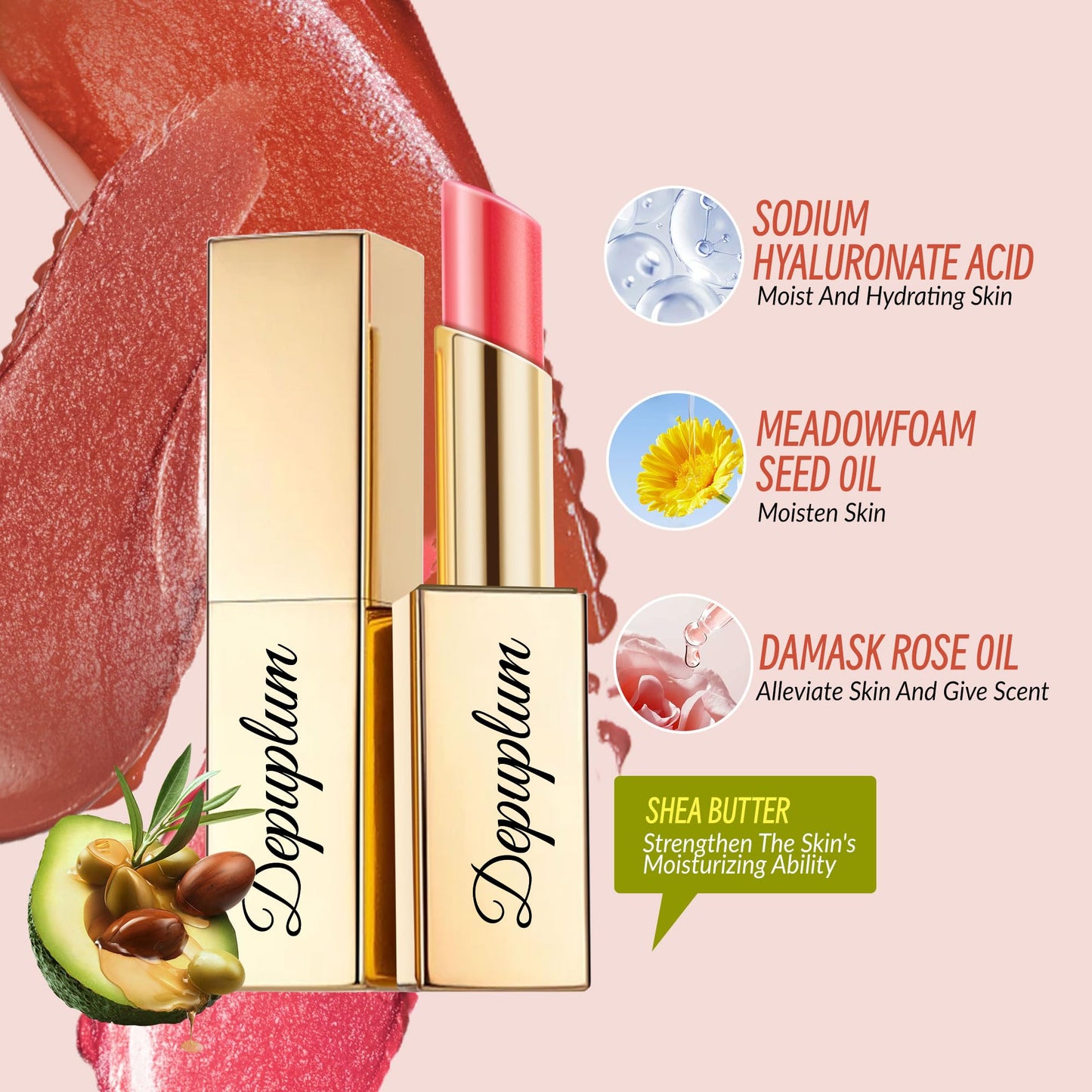 Depuplum Red Brown Nude Lipstick Set for Women Shimmer Tinted Lip Balm Hydrating Moisturizing Lip Gloss Cruelty Free Lip Makeup, DM108/111/118
