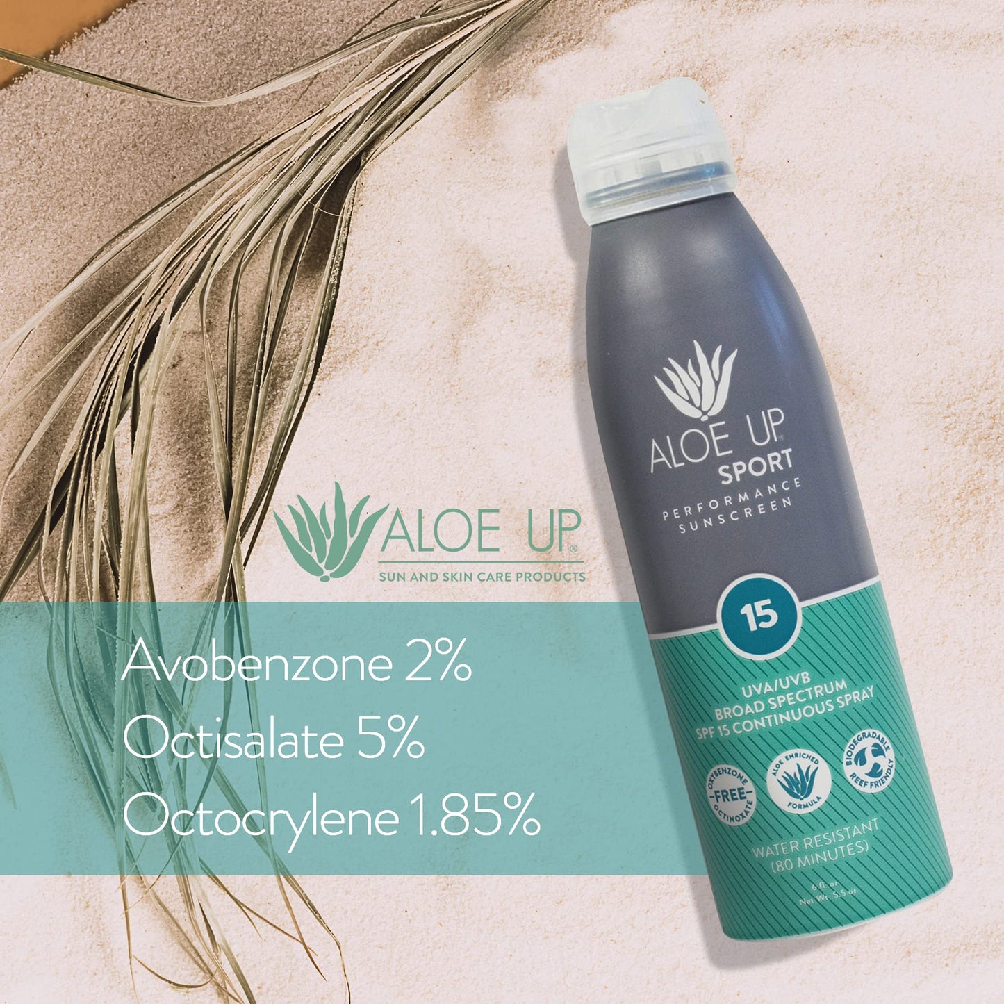 Aloe Up Sport Sunscreen Spray SPF 15, Water Resistant, Non-greasy, 6 oz