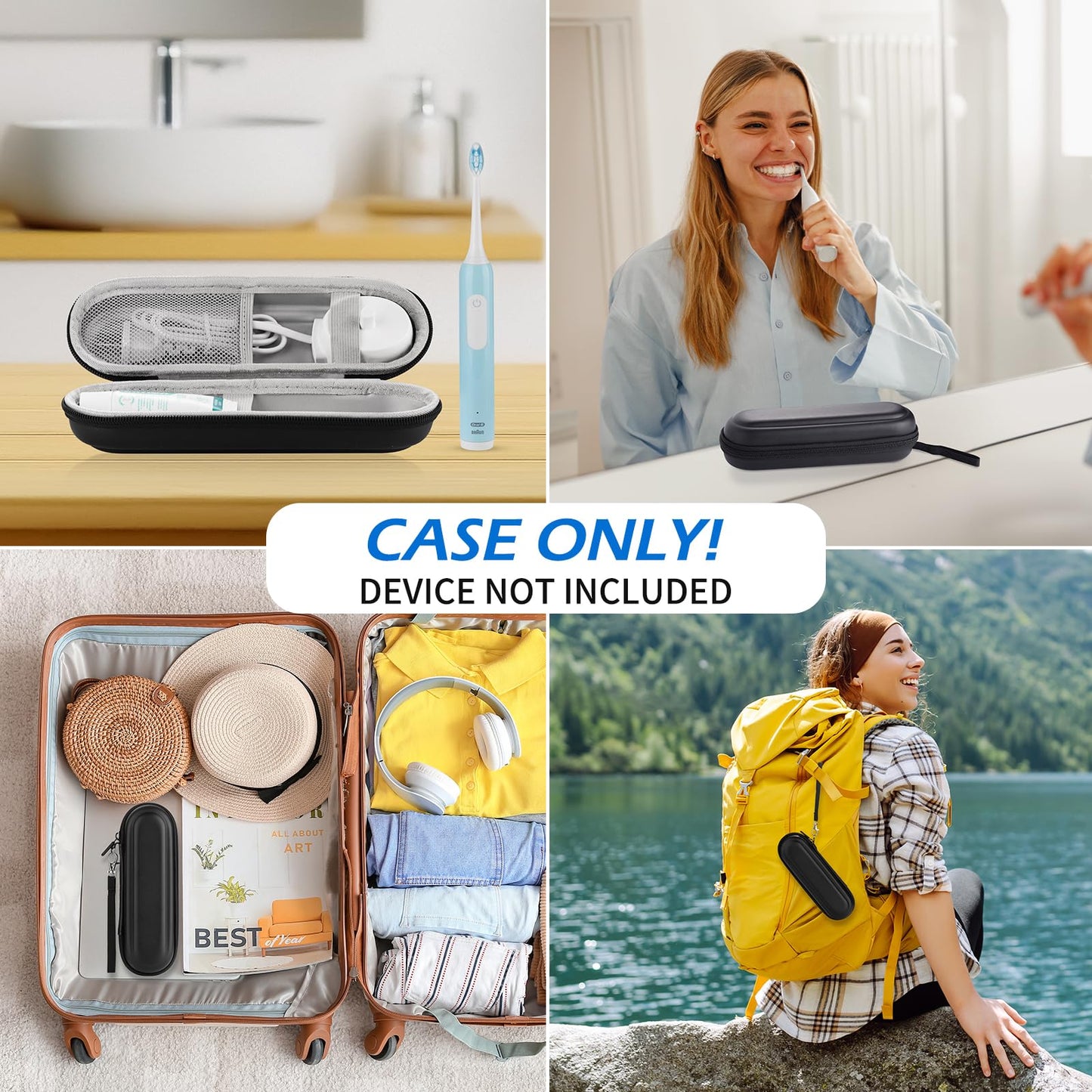 TYSORETY Toothbrush Travel Case for Oral B/Oral-B Pro 1000 1500 5000 7000 & Philips Sonicare 4100 1100 5300 5100 6100/iO Electric Toothbrush, Hard Protective Storage Bag (Black)