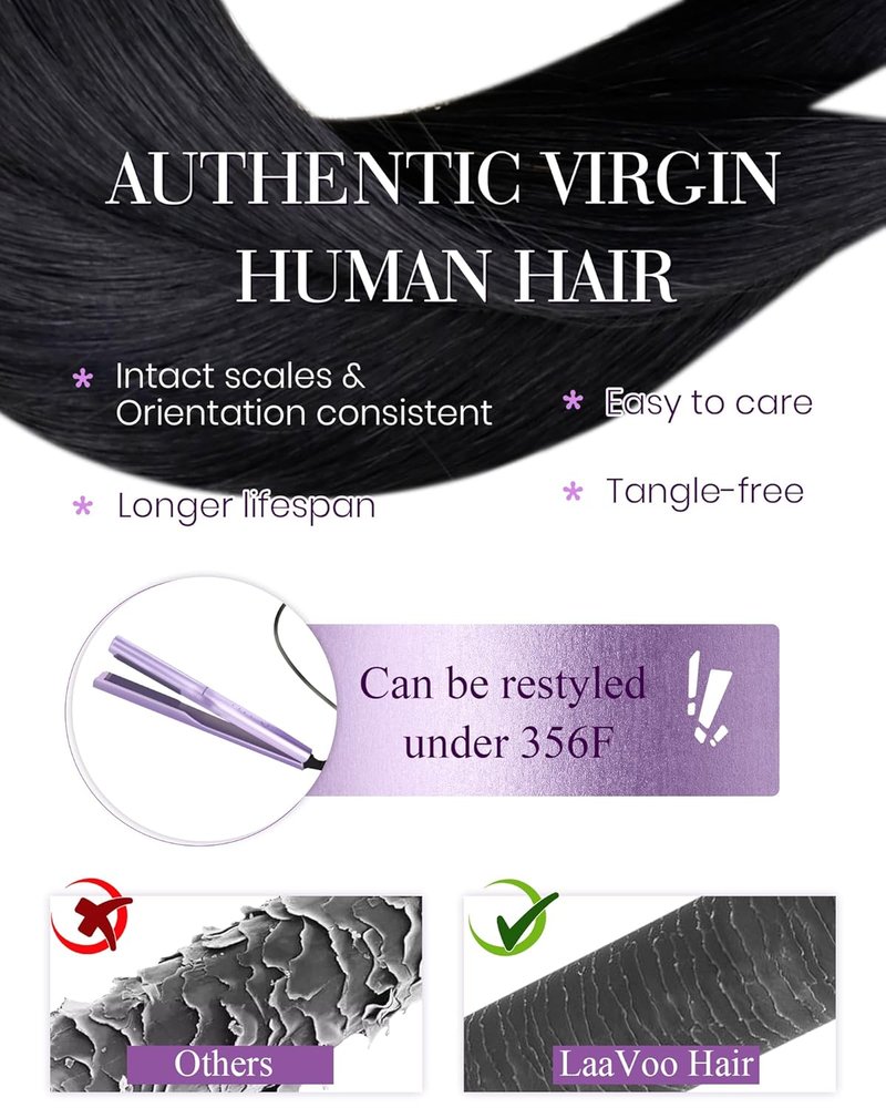 LaaVoo 18-Inch Micro Loop Hair Extensions - Black Human Hair with Keratin & Silicone Beads | 50g Stick Tip
