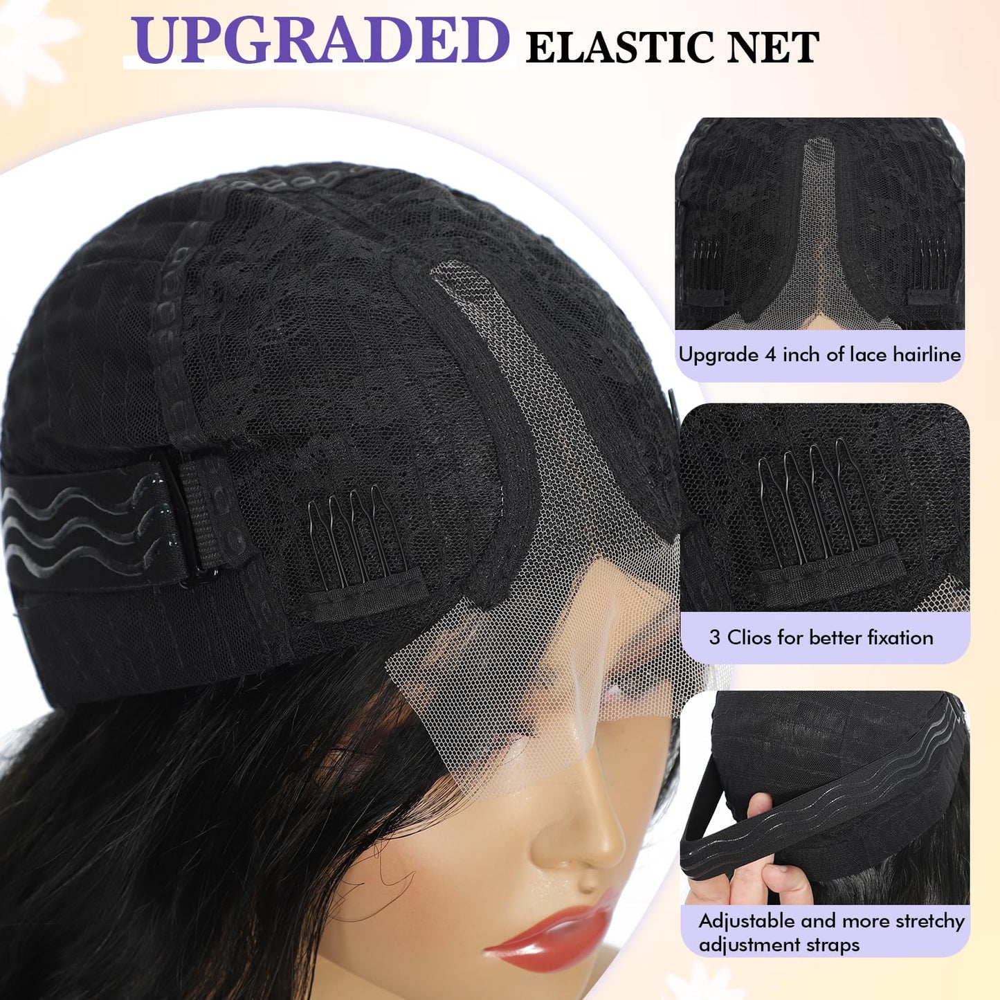 SCENTW Black Wig for Women Hand-Tied Lace Synthetic Lace Front Wig Long Wavy with 4x1 Lace Natural Hairline Middle Part Synthetic wig for Daily Party Beginners