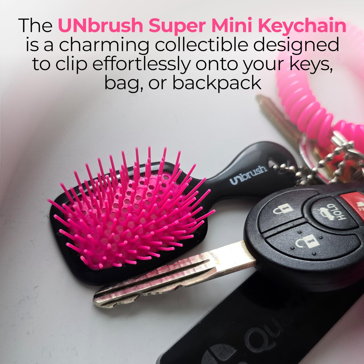 FHI Heat UNbrush Keychain Super Mini Hair Brush — Collectible Miniature Charm for Bags and Keys — Accessory for Beauty Lovers - (Cherry Blossom)