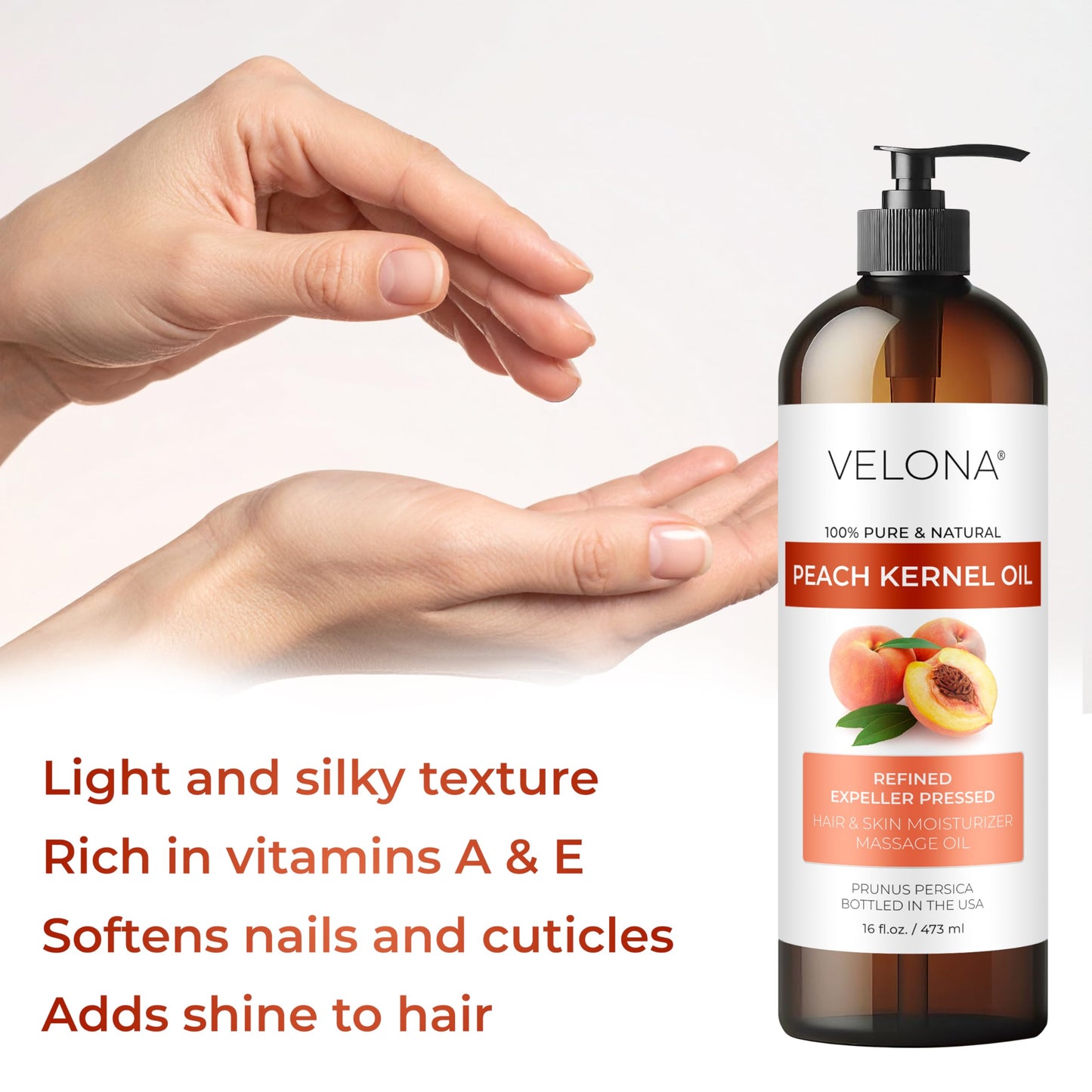 Peach Kernel Oil by Velona - 32 Fl Oz | 100% Pure and Natural Carrier Oil | Refined | Skin, Hair, Body & Face Moisturizing | Use Today - Enjoy Results