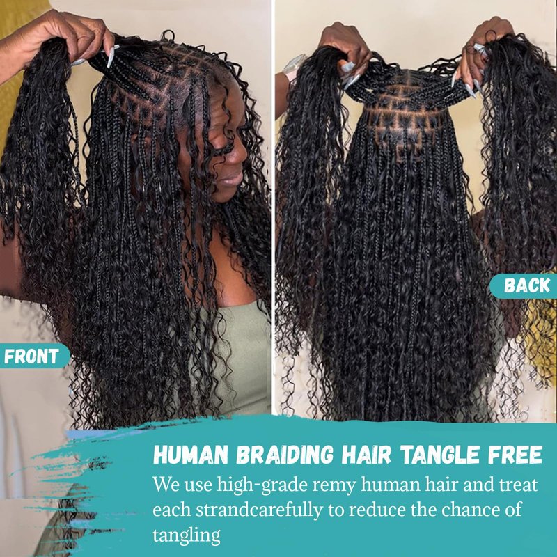 Human Braiding Hair 2 Bundles/Pack 100g Curly Water Wave Human Bulk Hair for Braiding No Weft 18in Brazilian Braiding Hair for Boho Braids Wet and Wavy Braids Extensions