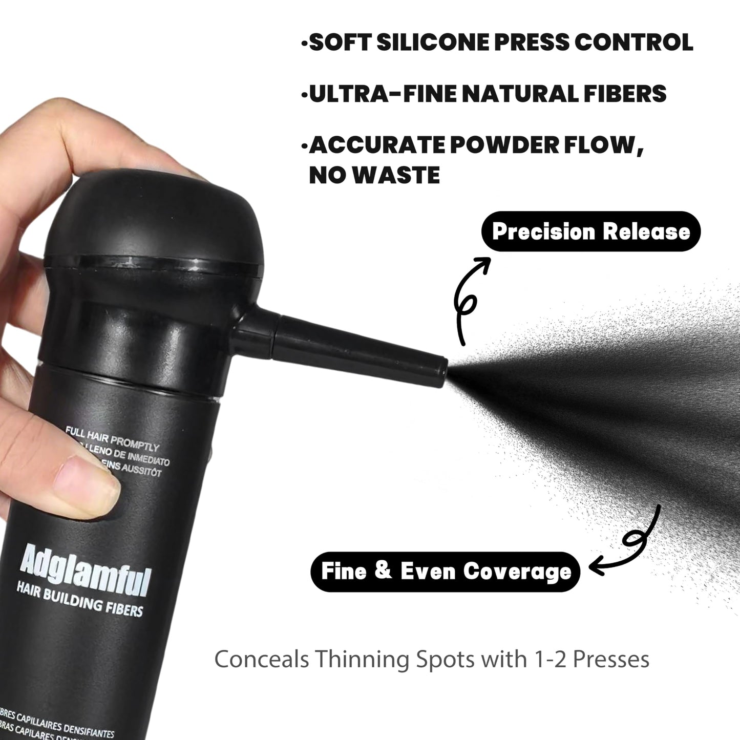 Adglamful 2PCS Hair Fibers for Thinning Hair, Hair Building Fibers Spray with Spray Applicator, Undetectable & Long-lasting, Instant Hair Coverage for Men & Women (Black, 30g*2)
