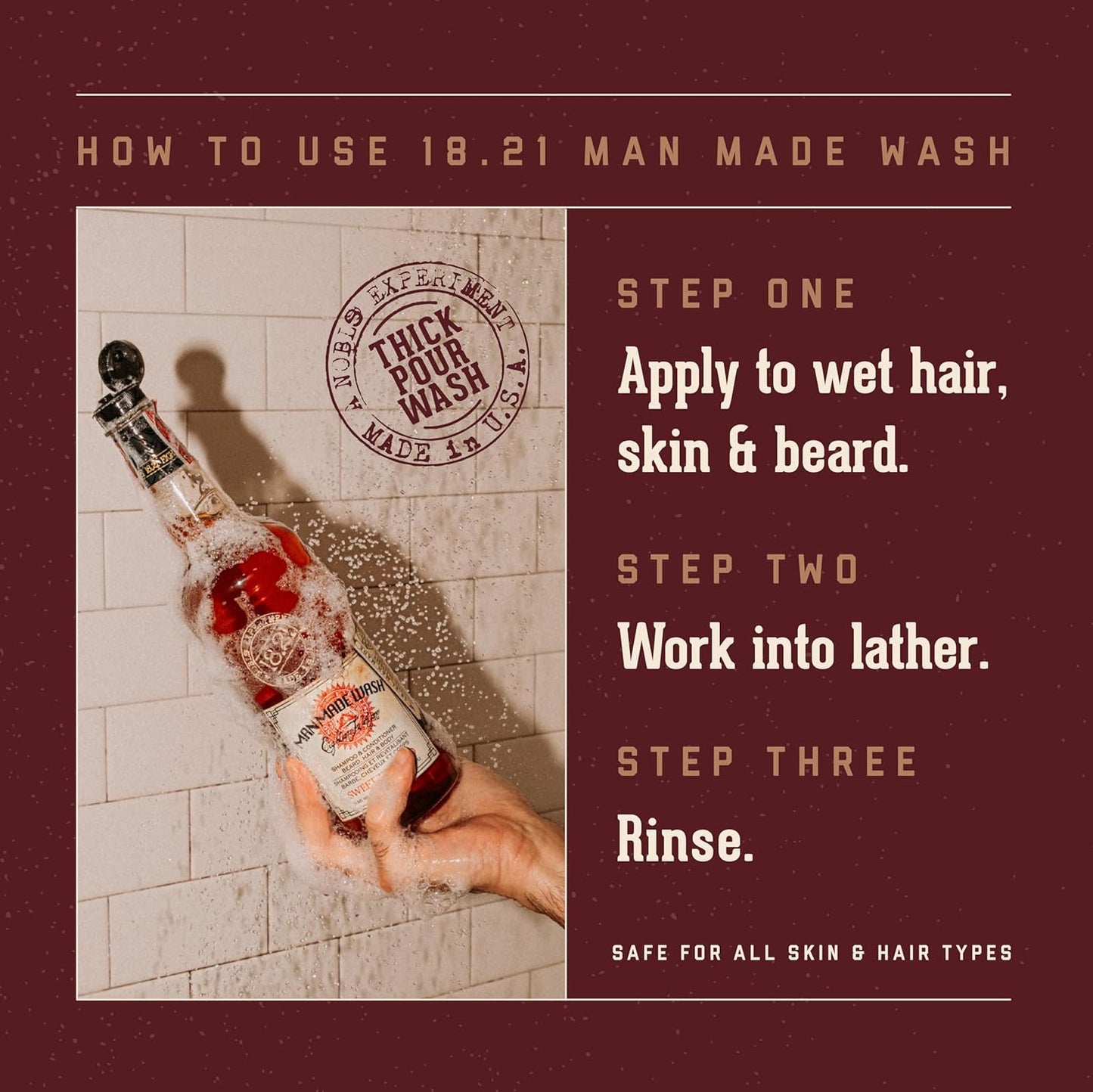 18.21 Man Made Sweet Tobacco 3-in-1 Body Wash | Shampoo & Conditioner for Men, 18 Fl Oz (Pack of 2)