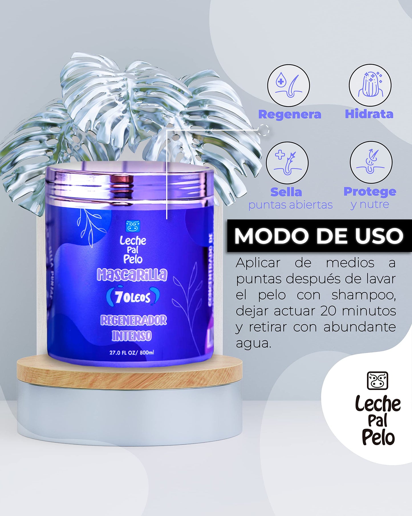 Leche Pal Pelo Intense Regenerator - 7 Oils Hair Mask - Deep Conditioning for Damaged Hair - Hydrates, Rebuilds, Seals Split Ends - 27 oz