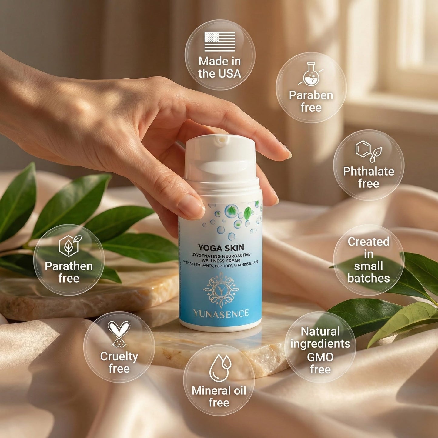 Yunasence YOGA SKIN Oxygenating Neuroactive Wellness Cream, with Antioxidants, Vitamins B. C. D. E. For Radiant, Smooth and Healthier - Looking Skin.