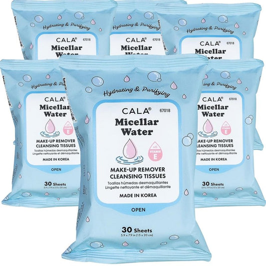 CALA Makeup Remover Cleansing Tissues - Micellar Water Wipes for Radiant Skin | 30 Hydrating Sheets, Safe for All Skin Types
