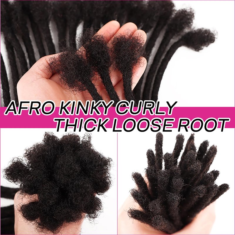 Orientdreads Human Hair Natural Color Handmade Crochet Afro Hair Soft Dreadlocks Extensions 0.4cm 0.6cm 0.8cm Thickness (8in 20 strands, Natural black 0.8cm)