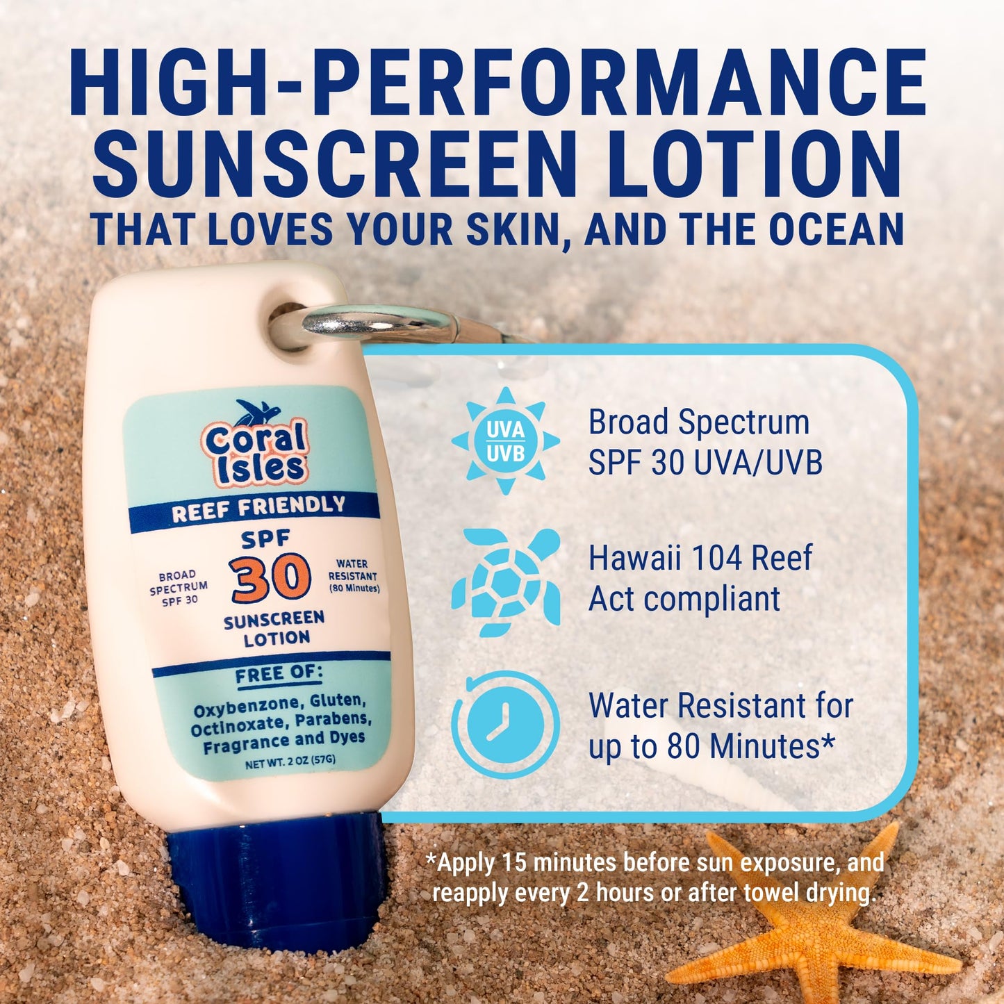 Coral Isles Reef Safe Sunscreen - Hawaii Approved Sun Shield - Broad Spectrum UVA/UVB Waterproof Skin Protector