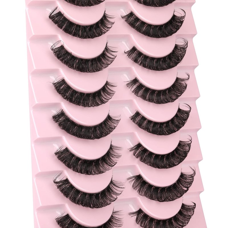 Newcally Lashes Nautral Look False Eyelashes Russian Strip Lashes Mink Wispy Lashes Pack D-curly Thick Full Volume Cat Eye Lashes Look Like Extensions 10 Pairs