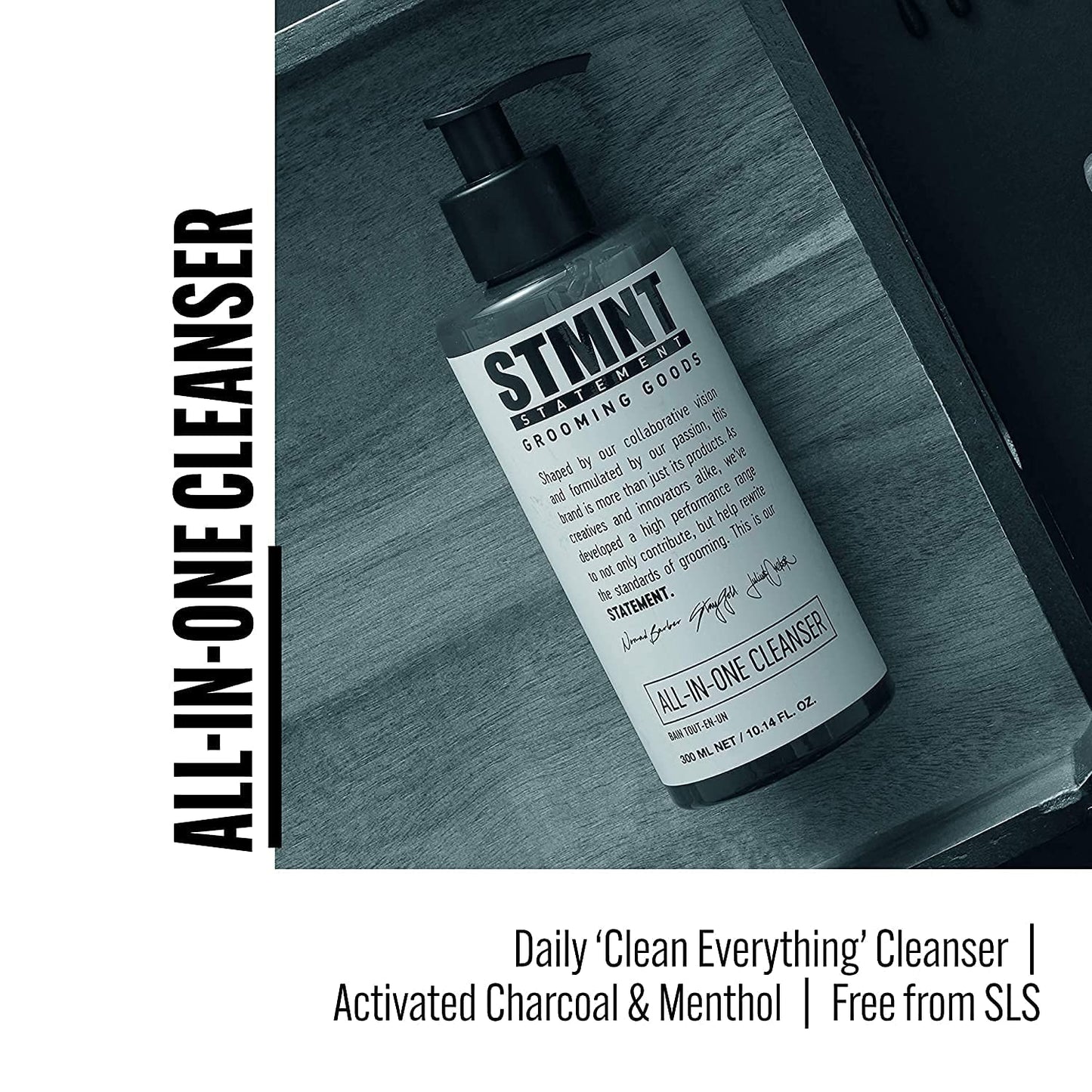 STMNT Grooming Goods All-In-One Daily Cleanser, 10.1 oz | SLS/SLES Sulfates Free | Extra Caring Formula w/Activated Charcoal & Menthol