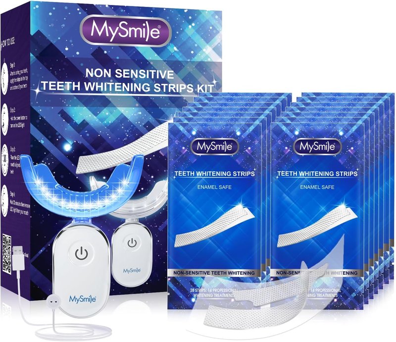 MySmile Teeth Whitening Strips Kit - 14 Treatments with LED Light | Fast, Non-Sensitive Teeth Whitener for Deep Stains
