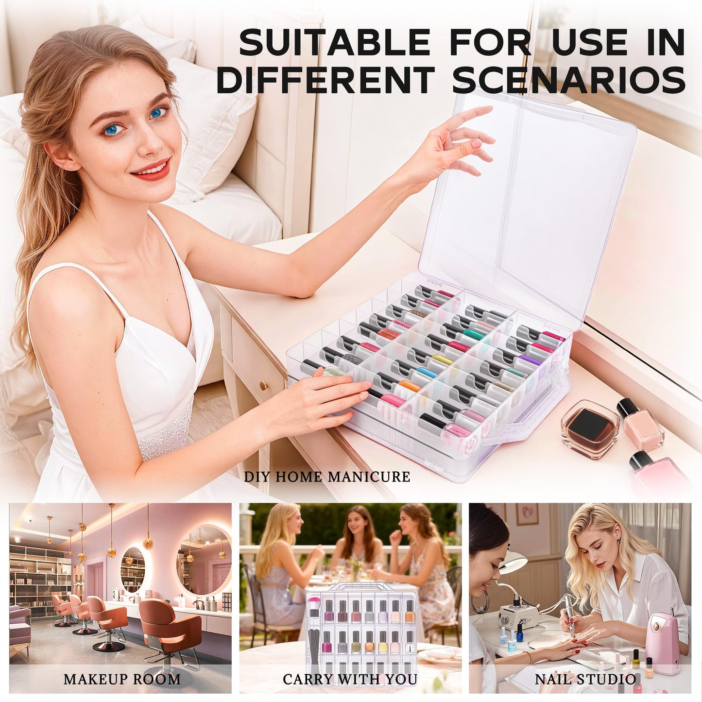 DreamGenius Nail Polish Organizer Case with 2 Nail Separators, Clear