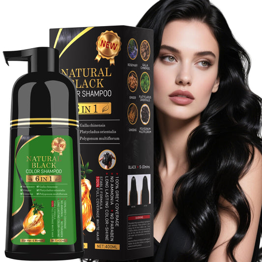 TWMINYUE Black Hair Dye Shampoo 6-in-1 Unisex Natural Herbal Formula, Hair Color Shampoo for Women&Man Long-Lasting Color for Grey Coverage Home & Salon (Natuarl Black)