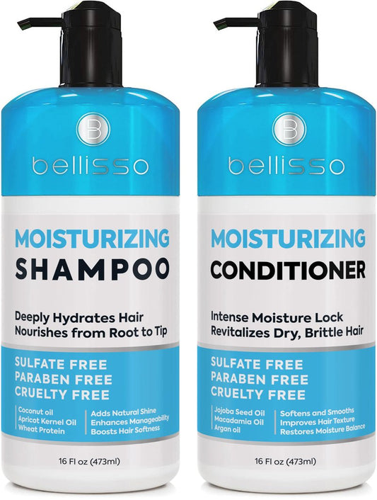 Moisturizing Shampoo and Conditioner Set - Sulfate Free Care for Women and Men - Hydrating, Deep Moisture Duo with Shea Butter - Salon Grade, Color Safe - Ideal for Curly Hair and Dry Split Ends