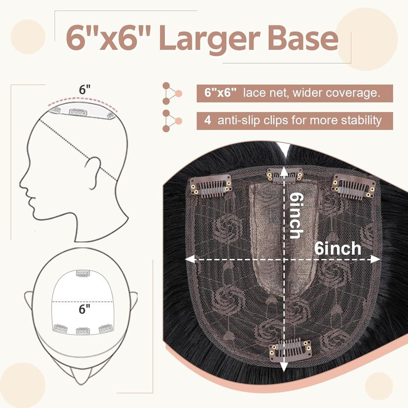 Synthetic Hair Topper for Women - 6"x6" Lace Base, Covers Gray & Thinning Hair | Soft Natural Wavy, 18" Jet Black