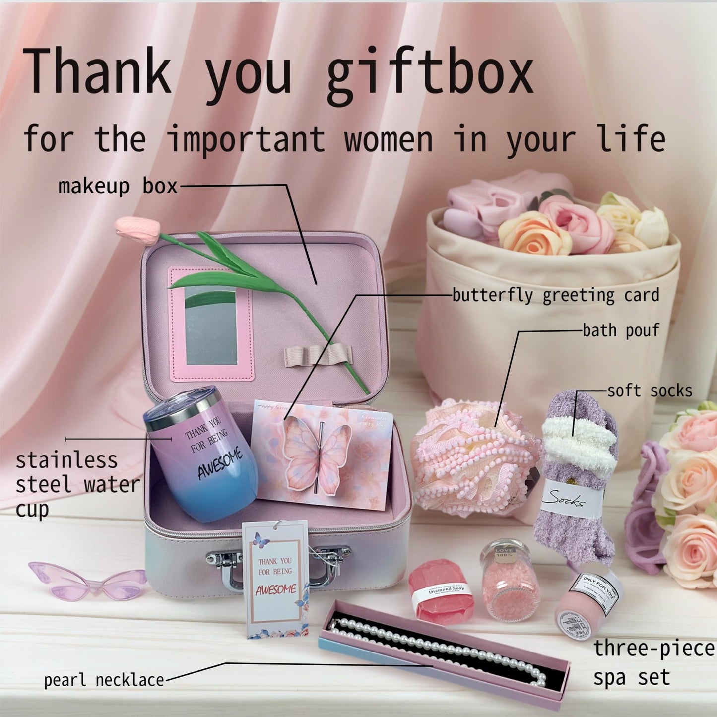 Thank You Gifts for Women, 10PCS Spa Set – Includes Pearl Necklace, Candle, Cosmetic Bag – Perfect for Teachers, Coworkers, Moms, Nurses & Friends