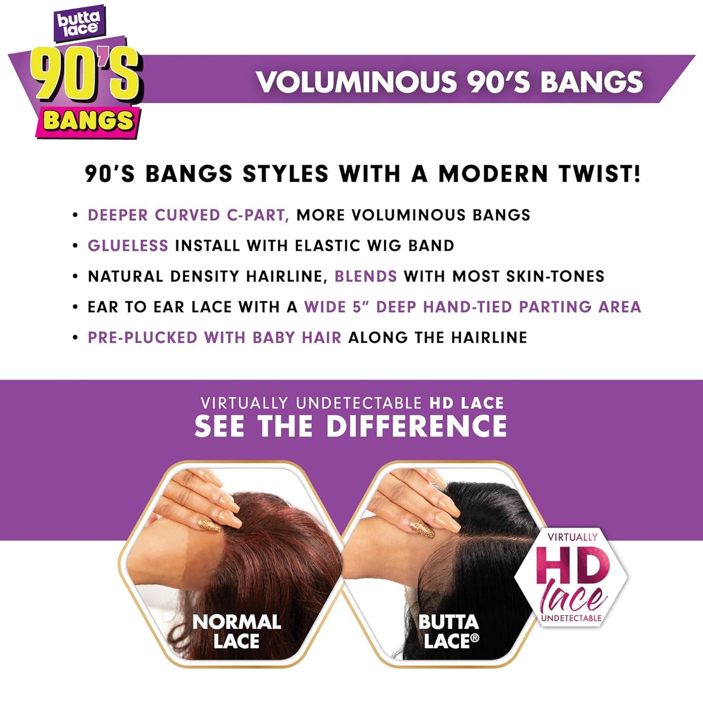 Sensationnel Butta Lace 90S Bangs Wig - Glueless Synthetic Hair with Deep Center Part | Balayage Gold