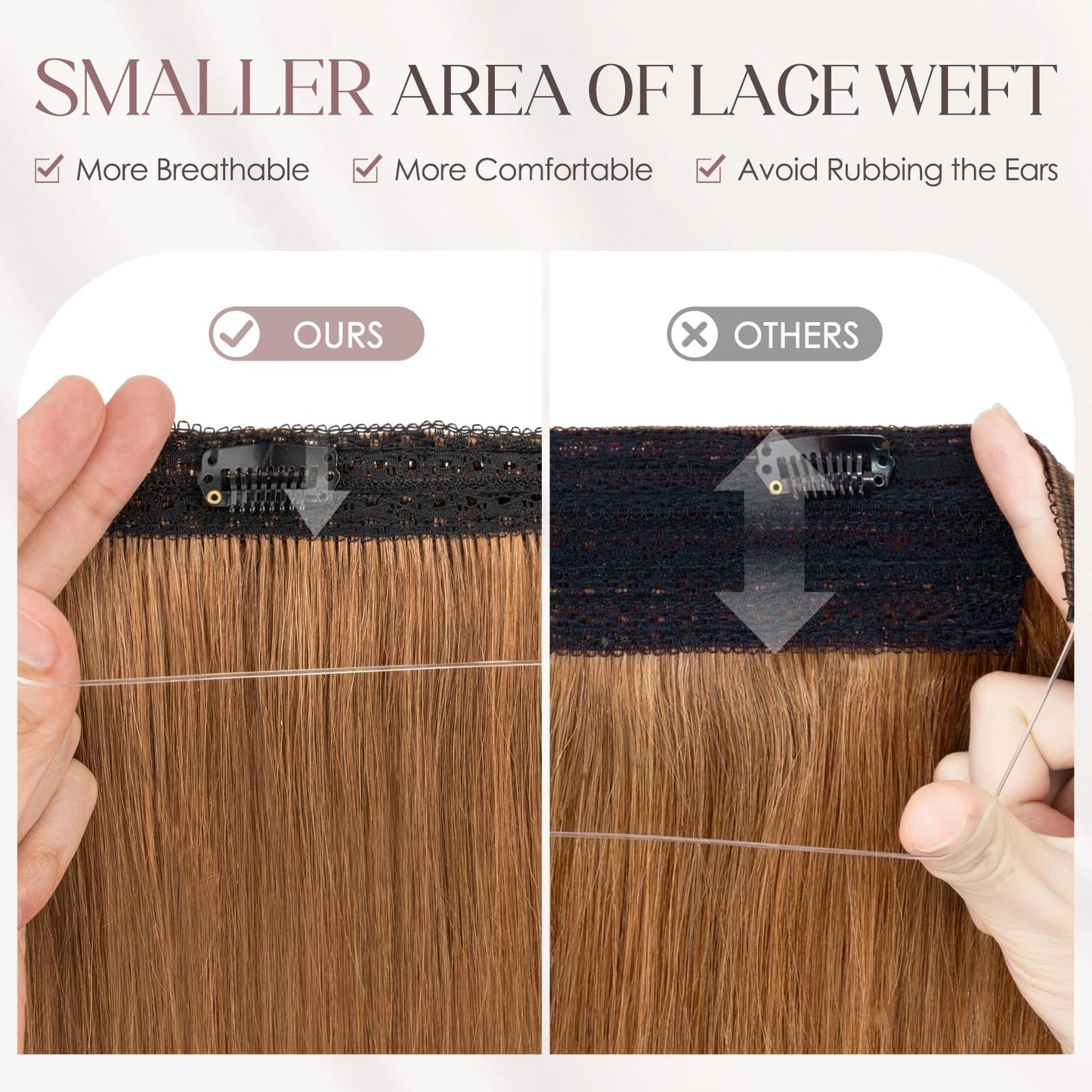 MY-LADY Halo Hair Extensions Real Human Hair for Women Light Brown Clip in Remy Hairpiece with Adjustable Invisible Wire 14 Inch 70G
