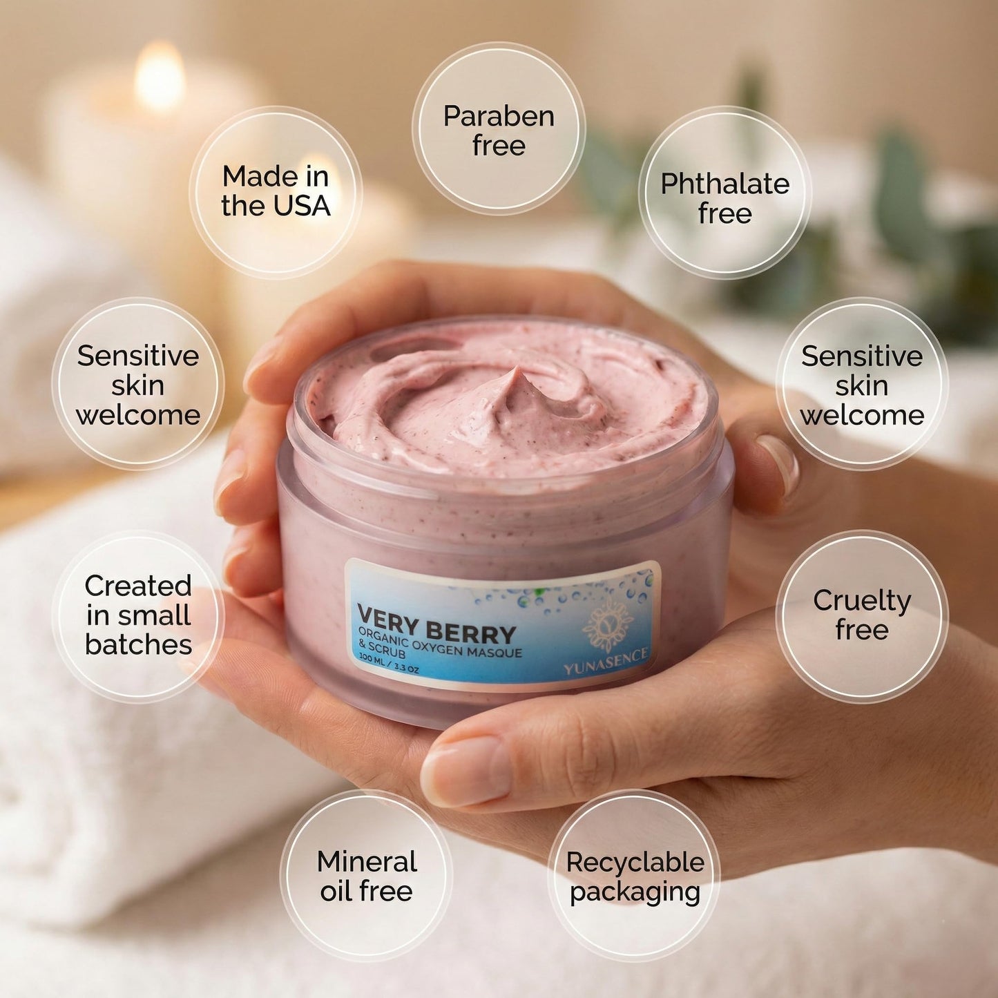 Sweetsation Therapy/Yunasence, Very Berry Oxygen Exfoliating Mask & Scrub w/Vitamin C, Enzymes & Superberries. Rejuvenating, Hydrating, Purifying, Pore cleansing.