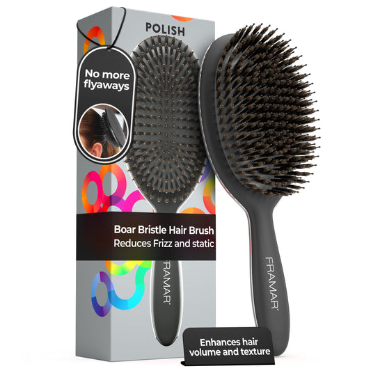 FRAMAR Soft Boar Bristle Hair Brush For Women – Boars Hair Brush For Women, Boar Brush For Fine Hair, Hairbrush For Fine Hair, Soft Bristle Brush For Slick Back, Volume and Shine - Black