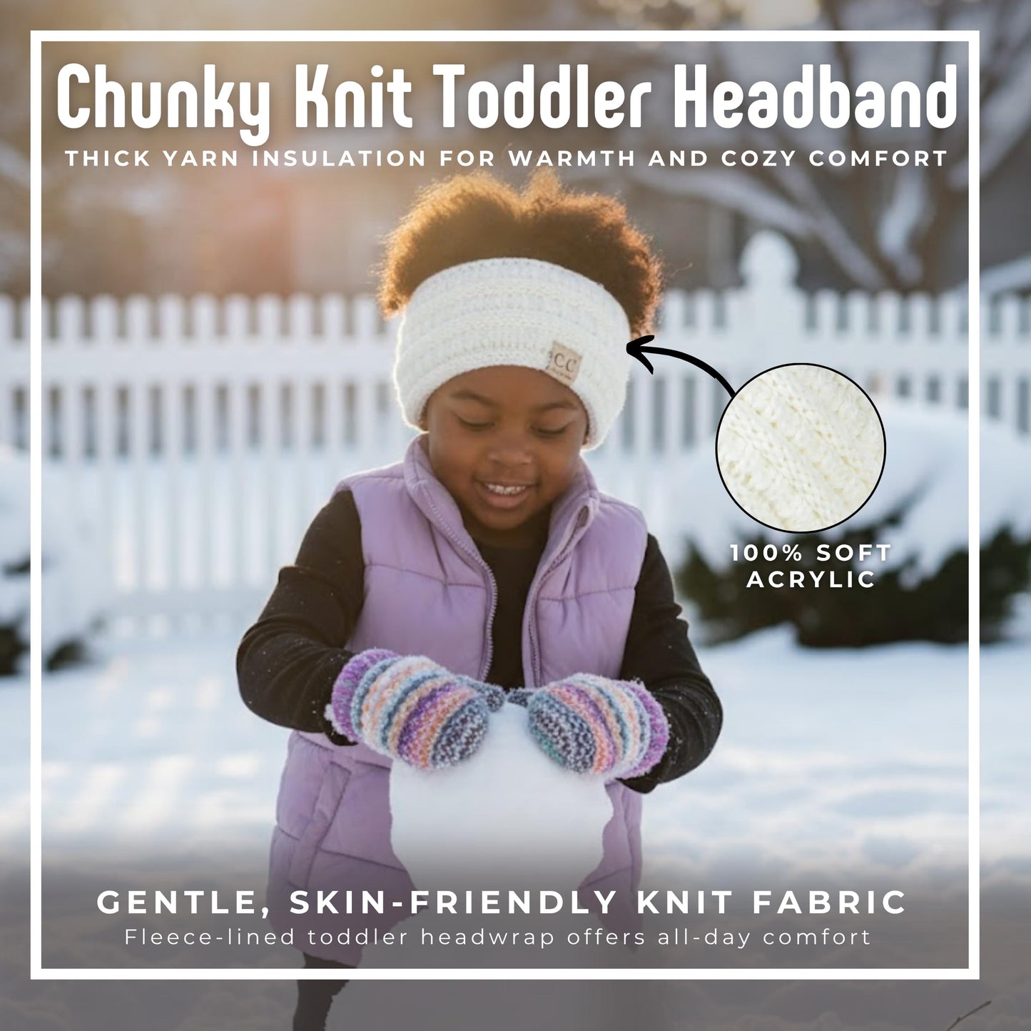 Funky Junque Exclusives Kids Ear Warmer Headband – Fleece Lined Winter Ear Wrap for Toddler Girls & Boys, Cozy Knit Head Warmer & Earmuff Headband for Cold Weather - Ivory