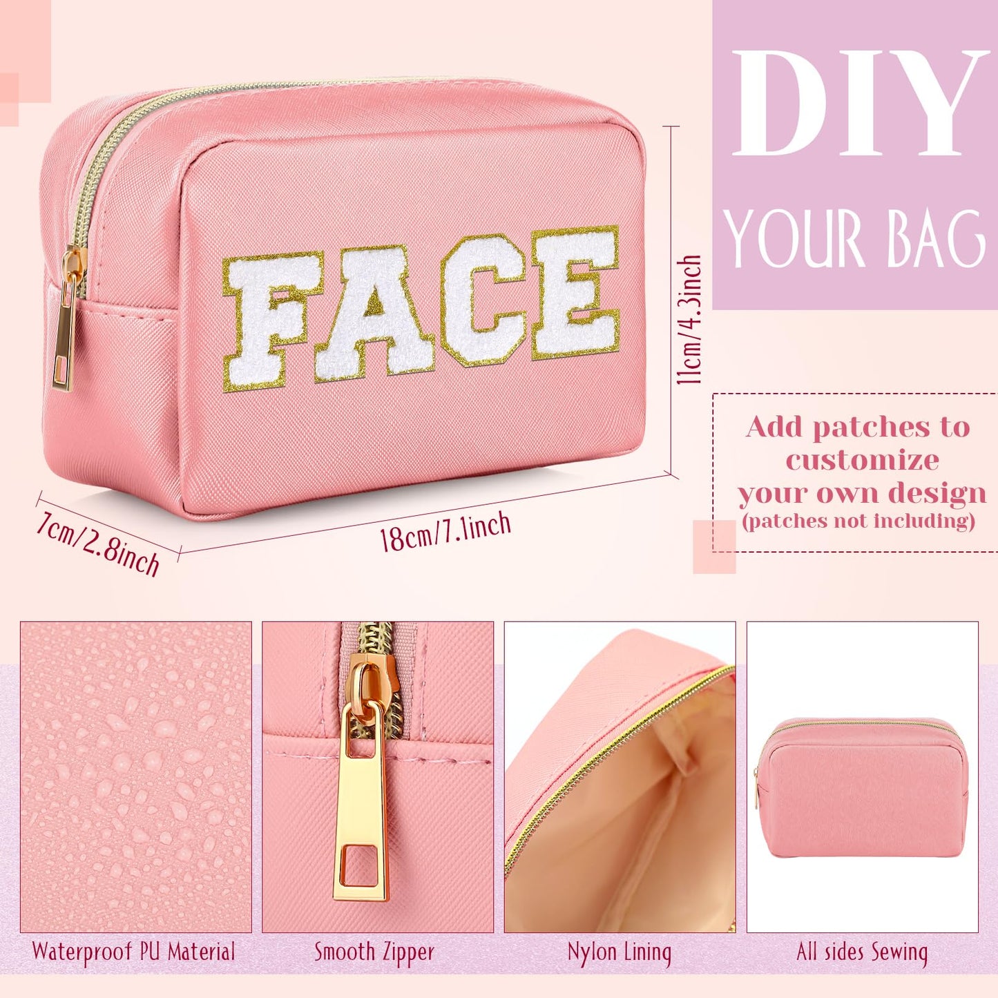 Sweetude 10 Pcs Makeup Bag Bulk for Women Preppy Gift PU Leather Cosmetic Bag Small Skincare Toiletry Pouch Wedding Travel Cosmetic Pouch for Bridesmaid Bride Mother Gift Favors (Pink and Purple)