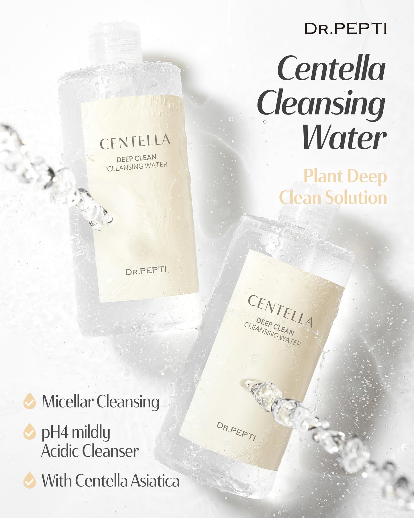 dr.pepti Centella Micellar Cleansing Water, LHA Makeup Remover, 13.5 fl oz