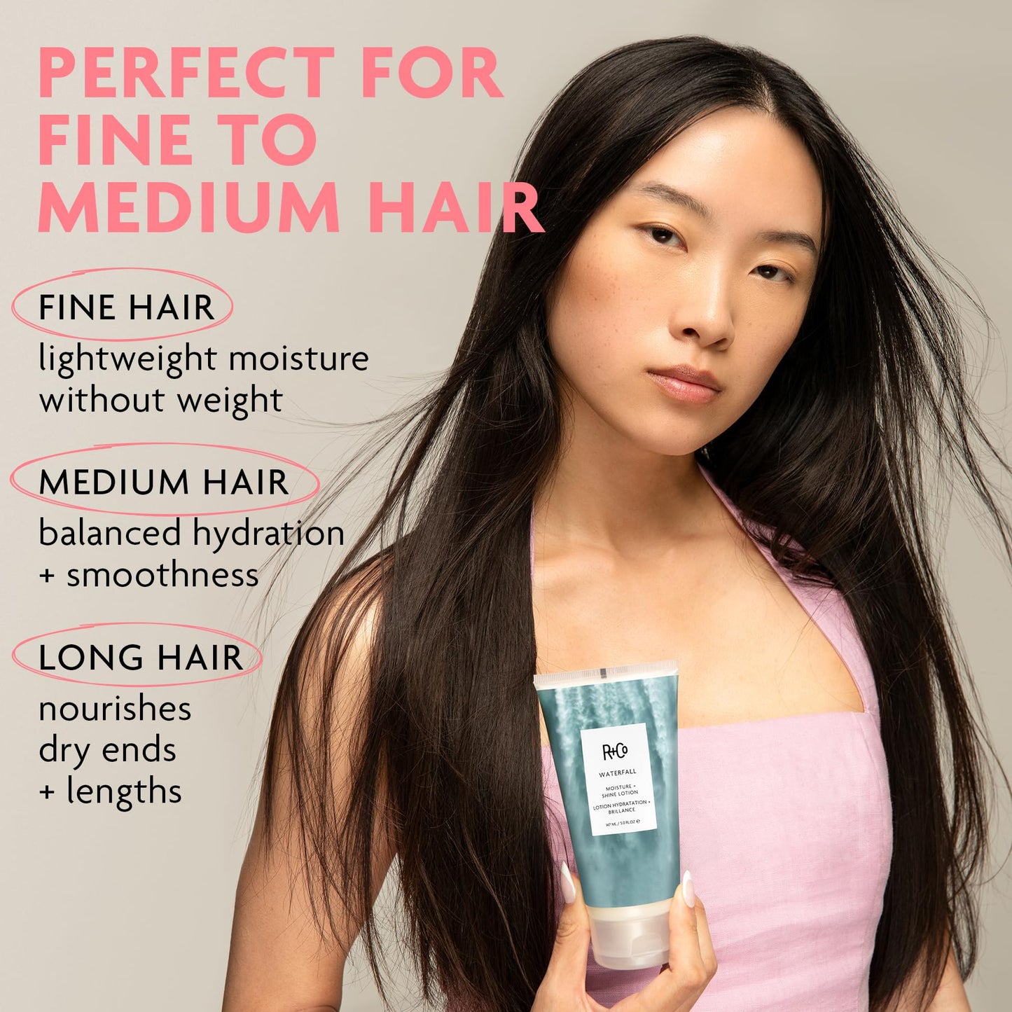 R+Co Waterfall Moisture and Shine Lotion | Lightweight Hair Hydration + Softness | Vegan + Cruelty-Free | 5 Fl Oz