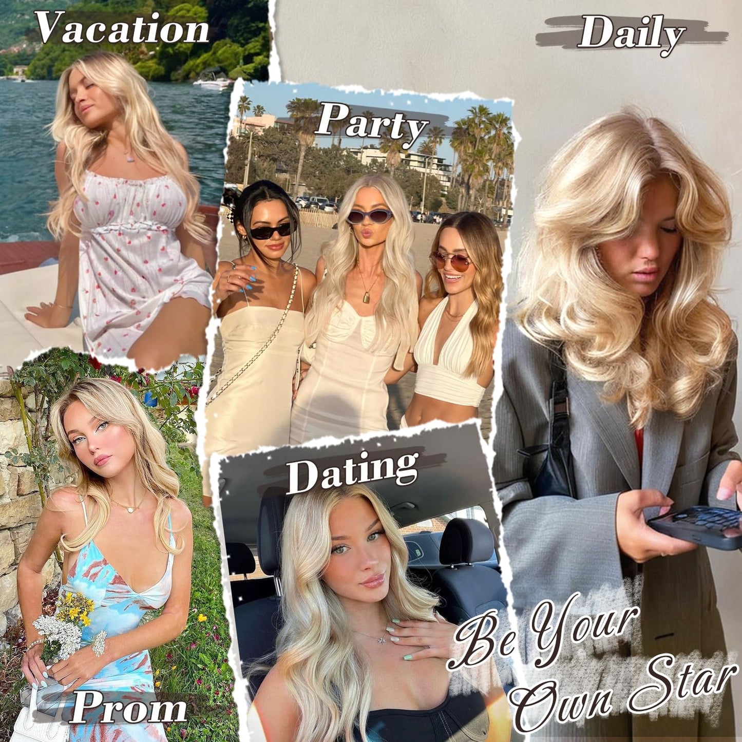 BARSDAR Long Wavy Blonde Wig With Bangs - 26 Inch Long Wavy Blonde Wig with Bangs for Women - Thick Soft Synthetic Hair Replacement Wigs Natural Looking Daily Cosplay Party Halloween