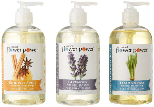 Natural Flower Power Liquid Hand Soap Variety Pack, Citrus and Spice/Lavender/Lemongrass, 12 oz.