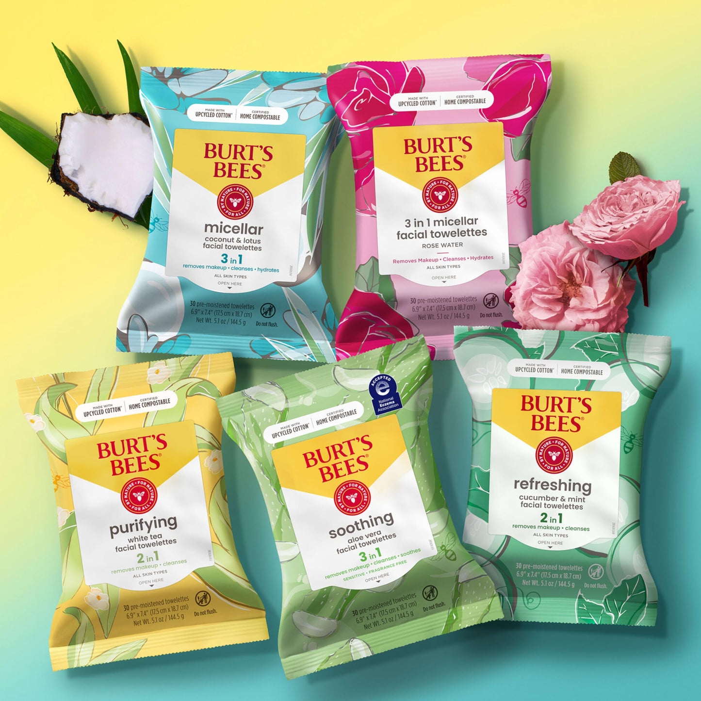Burt's Bees Cucumber & Mint Face Wipes, for All Skin Types, Refreshing Makeup Remover & Facial Cleansing Towelettes, 30 Ct. (Pack of 6)